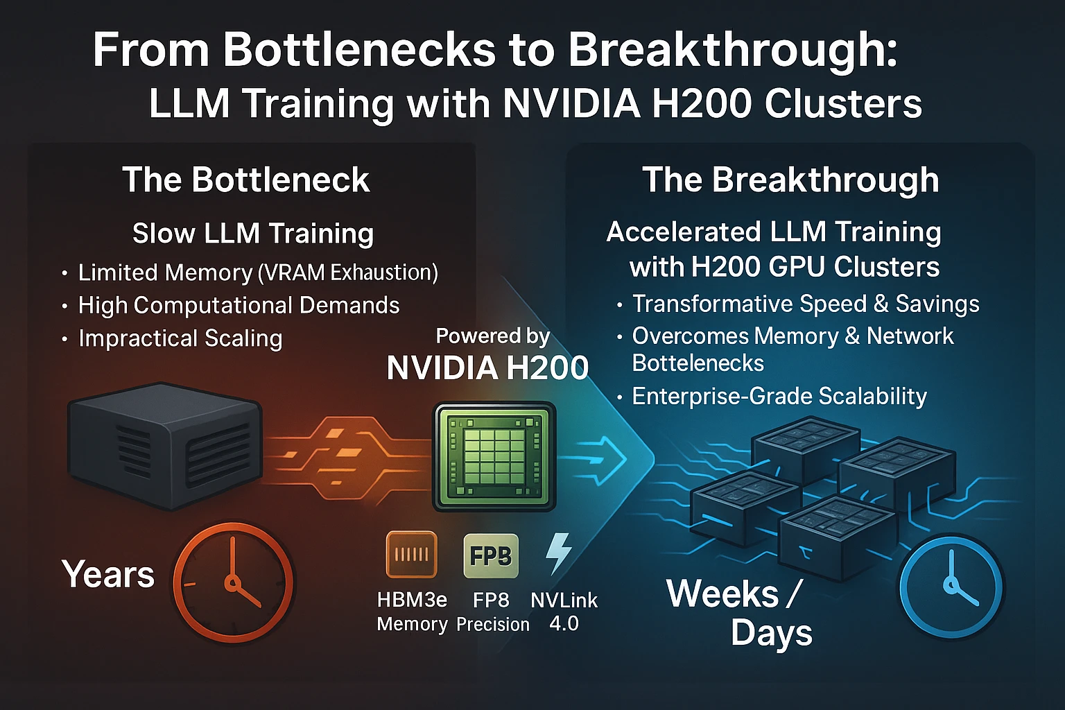NVIDIA H200 GPU clusters transform LLM training, overcoming bottlenecks for faster, more efficient AI development.